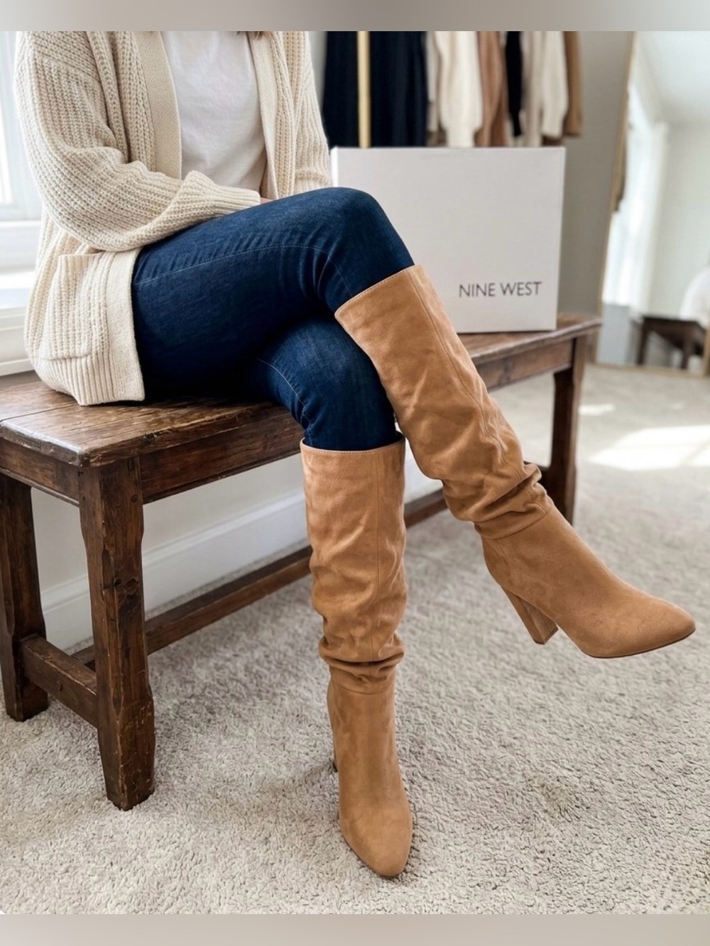 Nine West Women's Magnett 2 Block Heel Slouchy Knee High Boots (9.5) NWT